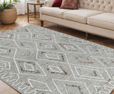 5' X 8' Gray Ivory And Rust Wool Geometric Hand Hooked Area Rug