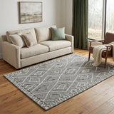 5' X 8' Dark Gray Ivory And Rust Wool Geometric Hand Hooked Area Rug