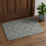 2' X 3' Graphite And Gray Wool Oriental Hand Hooked Area Rug