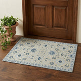 2' X 3' Gray Dark Blue And Light Blue Wool Floral Medallion Hand Hooked Area Rug