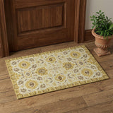 2' X 3' Gold Beige And Brown Wool Floral Medallion Hand Hooked Area Rug