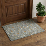 2' X 3' Orange Gray And Ivory Wool Floral Medallion Hand Hooked Area Rug