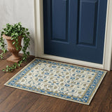 2' X 3' Blue Beige And Brown Wool Oriental Hand Hooked Area Rug