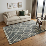 5' X 8' Gray And Ivory Wool Geometric Hand Hooked Area Rug