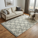 5' X 8' Ivory And Gray Wool Geometric Hand Hooked Area Rug