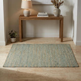 3' X 5' Aqua Beige And Brown Jute Striped Flatweave Handmade Area Rug