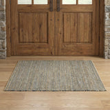 3' X 5' Blue And Beige Jute Striped Flatweave Handmade Area Rug