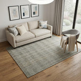 5' X 8' Gray And Beige Wool Plaid Hand Woven Area Rug