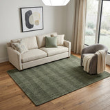 5' X 8' Green Gray And Ivory Wool Plaid Hand Woven Area Rug