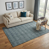 5' X 8' Blue And Ivory Wool Plaid Hand Woven Area Rug