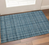 2' X 3' Turquoise Gray And Ivory Wool Plaid Hand Tufted Area Rug