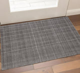 2' X 3' Graphite And Ivory Wool Plaid Hand Tufted Area Rug