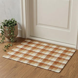2' X 3' Orange Beige And Brick Red Wool Plaid Hand Tufted Area Rug
