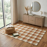 4' X 6' Orange Beige And Brick Red Wool Plaid Hand Tufted Area Rug