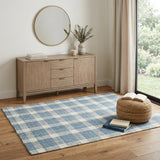 4' X 6' Blue And Ivory Wool Plaid Hand Tufted Area Rug