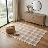 4' X 6' Pink And Ivory Wool Plaid Hand Tufted Area Rug