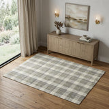 4' X 6' Gray And Ivory Wool Plaid Hand Tufted Area Rug