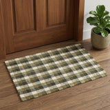 2' X 3' Charcoal Khaki And Ivory Wool Plaid Hand Tufted Area Rug