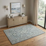 4' X 6' Sky Blue Gray And Ivory Wool Oriental Hand Tufted Area Rug