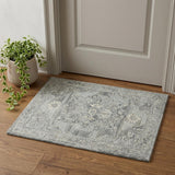 2' X 3' Gray Ivory And Light Blue Wool Oriental Hand Tufted Area Rug