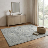 4' X 6' Gray Ivory And Light Blue Wool Oriental Hand Tufted Area Rug