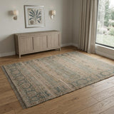 4' X 6' Brown Dark Gray And Dark Turquoise Oriental Hand Woven Area Rug With Fringe