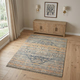 4' X 6' Orange Beige And Gray Oriental Hand Woven Area Rug With Fringe