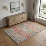 4' X 6' Blue Orange And Pink Oriental Hand Woven Area Rug With Fringe