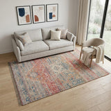 5' X 7' Blue Orange And Pink Oriental Hand Woven Area Rug With Fringe