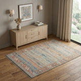 4' X 6' Blue Brick Red And Ivory Oriental Hand Woven Area Rug With Fringe