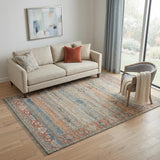 5' X 7' Blue Brick Red And Ivory Oriental Hand Woven Area Rug With Fringe