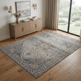 4' X 6' Light Blue Gray And Pink Oriental Hand Woven Area Rug With Fringe