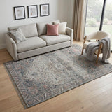 5' X 7' Light Blue Gray And Pink Oriental Hand Woven Area Rug With Fringe