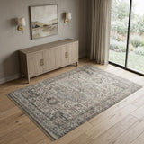 4' X 6' Gray Dark Gray And Dark Pink Oriental Hand Woven Area Rug With Fringe