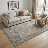 5' X 7' Gray Dark Gray And Dark Pink Oriental Hand Woven Area Rug With Fringe