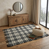 4' X 6' Black And Ivory Jute Plaid Hand Woven Area Rug With Fringe
