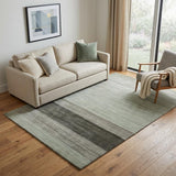 5' X 8' Gray And Light Green Wool Striped Hand Woven Area Rug