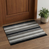 2' X 3' Black And Gray Wool Striped Hand Woven Area Rug