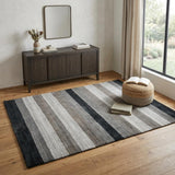 4' X 6' Black And Gray Wool Striped Hand Woven Area Rug