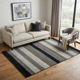 5' X 8' Black And Gray Wool Striped Hand Woven Area Rug