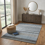 4' X 6' Gray And Light Blue Wool Striped Hand Woven Area Rug