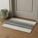 2' X 3' Ivory Gray And Green Wool Striped Hand Woven Area Rug