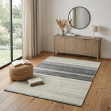 4' X 6' Ivory Gray And Green Wool Striped Hand Woven Area Rug