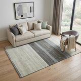 5' X 8' Ivory Gray And Green Wool Striped Hand Woven Area Rug
