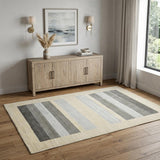4' X 6' Ivory And Gray Wool Striped Hand Woven Area Rug