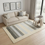5' X 8' Ivory And Gray Wool Striped Hand Woven Area Rug