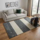 5' X 8' Charcoal And Ivory Wool Striped Hand Woven Area Rug