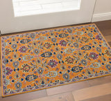 2' X 3' Orange Purple And Blue Wool Floral Hand Tufted Area Rug