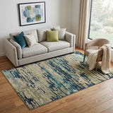 5' X 8' Sand And Green Wool Abstract Hand Tufted Area Rug