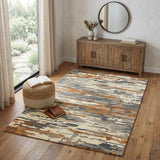 4' X 6' Orange Ivory And Green Wool Abstract Hand Tufted Area Rug
